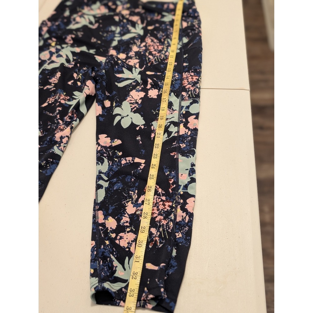 POP Fit Floral High Waisted Cropped Leggings Navy Pink Mint Green 2XL Pockets - Picture 3 of 3
